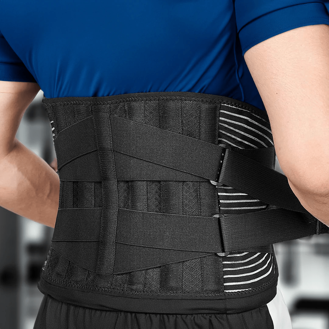 Person wearing the Reliveness™ Lower Back Brace Support Belt, providing firm support and compression for back pain relief. This adjustable back support belt is ideal as a back brace for lower back pain, offering the best brace for posture correction and support during daily activities.