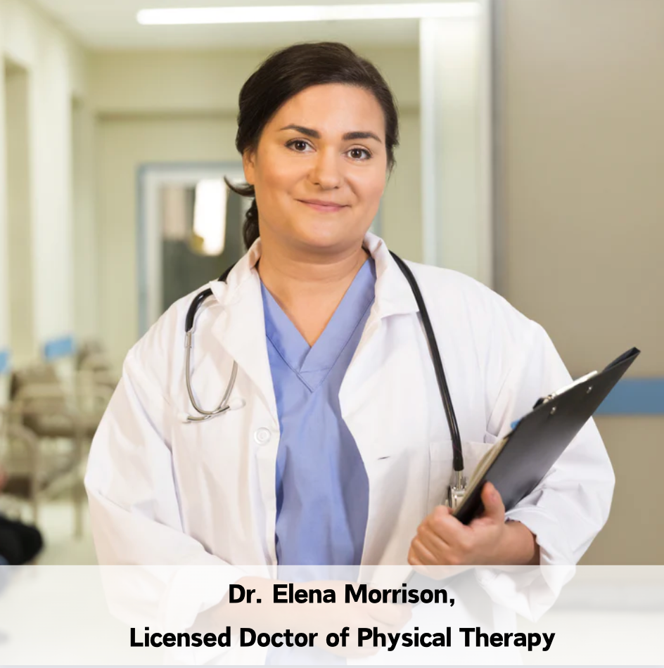 Dr. Elena Morrison, licensed doctor of physical therapy, recommends Reliveness posture corrector for improved posture and back pain relief.